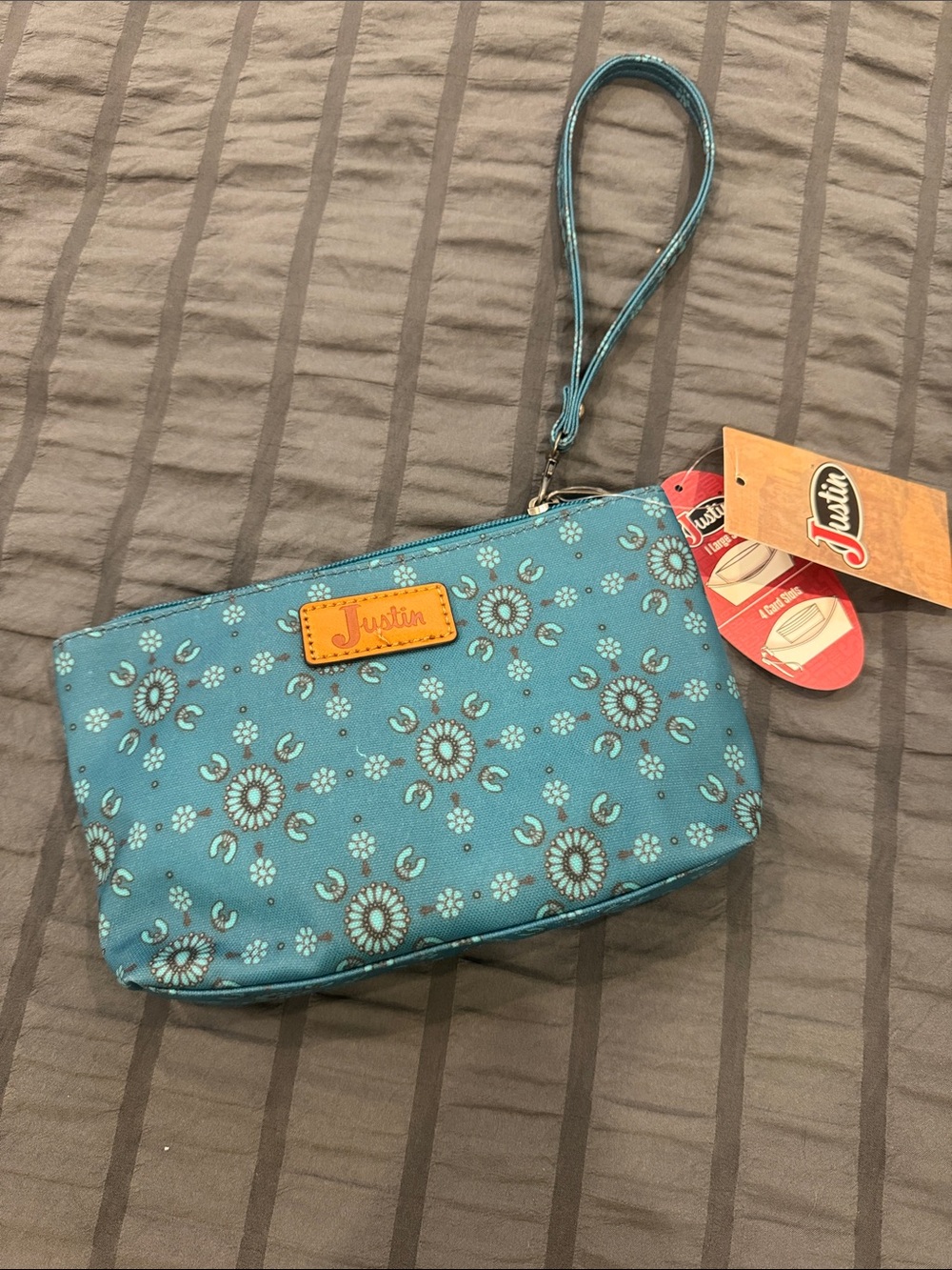 Justin Boots Teal Floral Wristlet with Strap